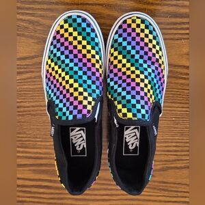 Vans Slip-On Checkerboard in Rainbow! Size 6.5 NWOT!